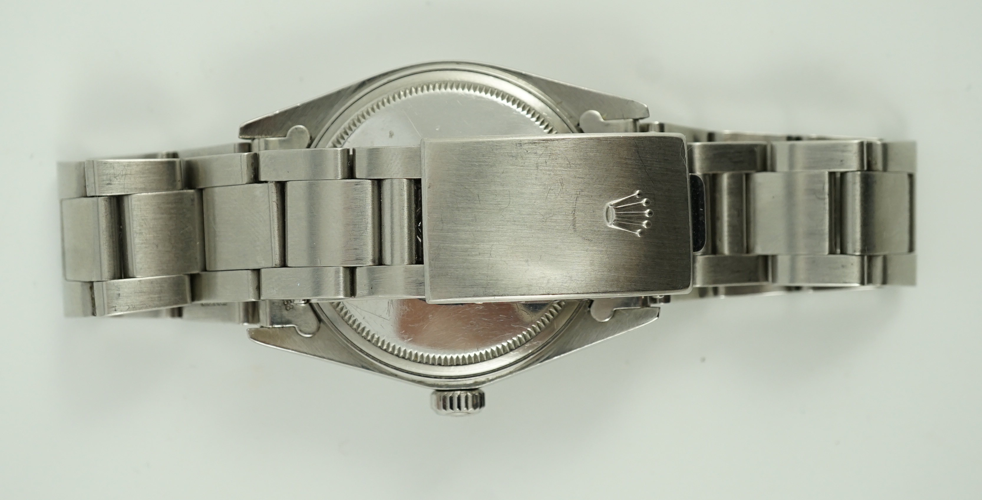 A gentleman's mid 1980's stainless steel Rolex Oyster Perpetual Datejust wrist watch, on a stainless steel Rolex bracelet